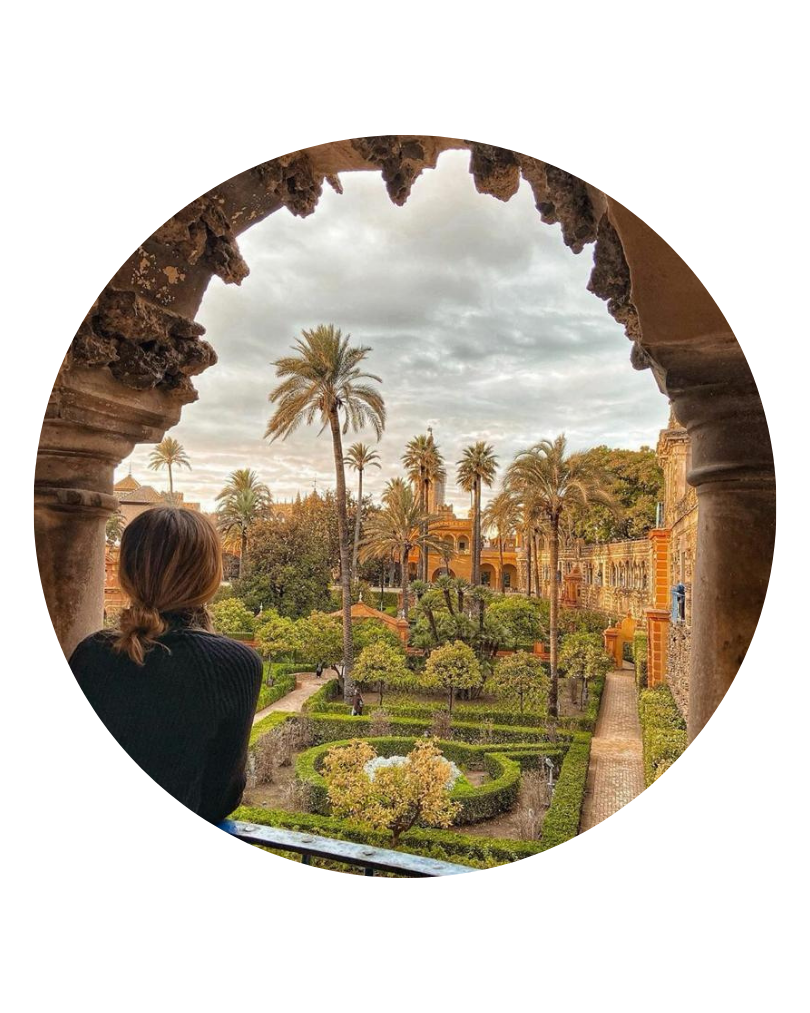 Views of the Alhambra in Granada with a woman